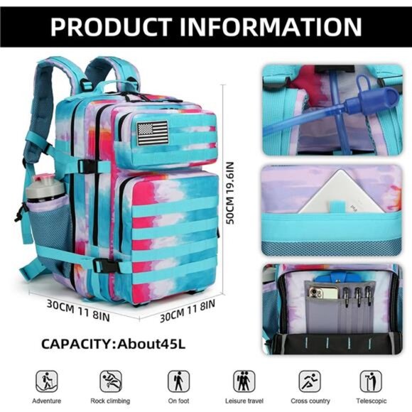 45L Tactical Assault Backpack 3 day assault pack with Molle Waterproof backpack - Picture 2 of 6